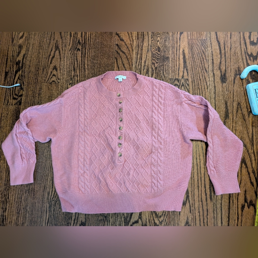 Ann Taylor Rose Buttoned Cable Knit Sweater
